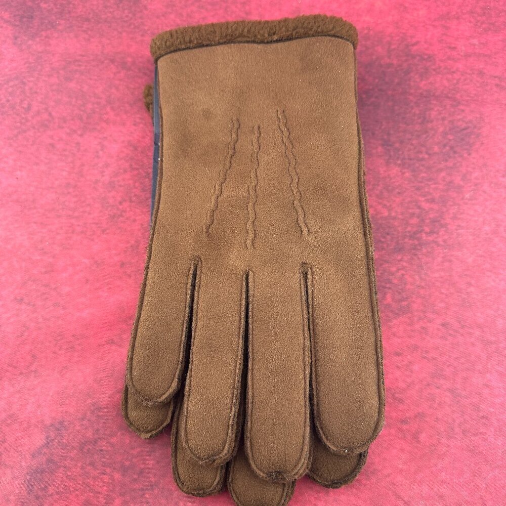 TOMMY HILFIGER MEN'S BROWN SUEDE GLOVES WITH A SHERPA LINING BRAND NEW SIZE L/XL